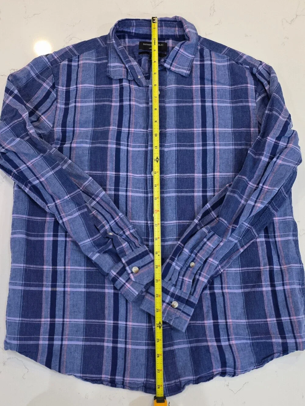 Banana Republic Men's Linen Blend Long-Sleeve Plaid Button-Up Shirt Size M -179